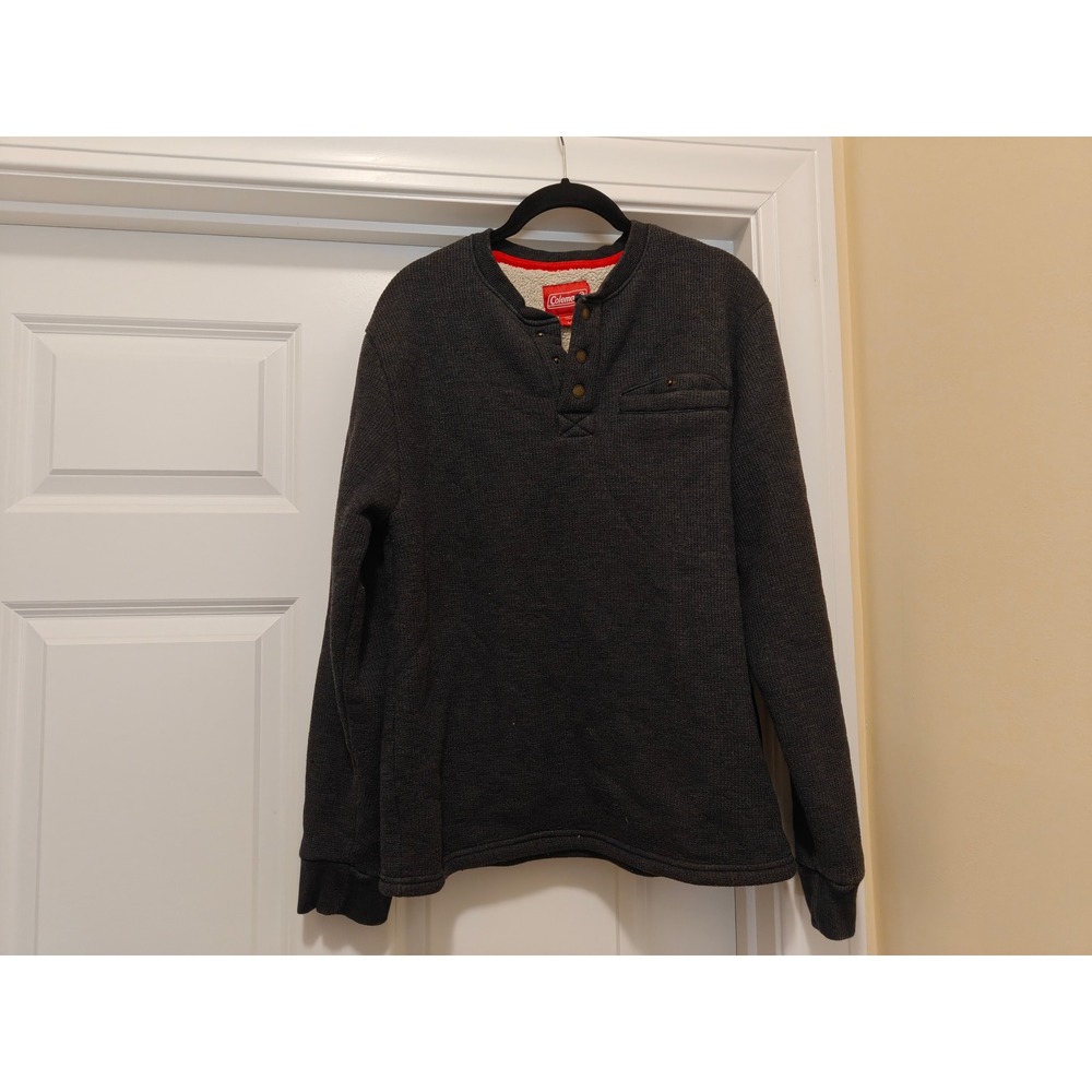 Coleman Mens Sherpa Lined Henley Sweater Charcoal Gray‎ Waffle Knit SACF2D3989 M